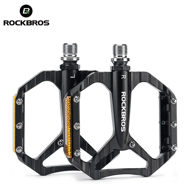 ROCKBROS Bike Pedals Non-Slip Durable Single Bearing Aluminum Alloy Reflective Pedals Hollow Design Lightweight Road Accessories