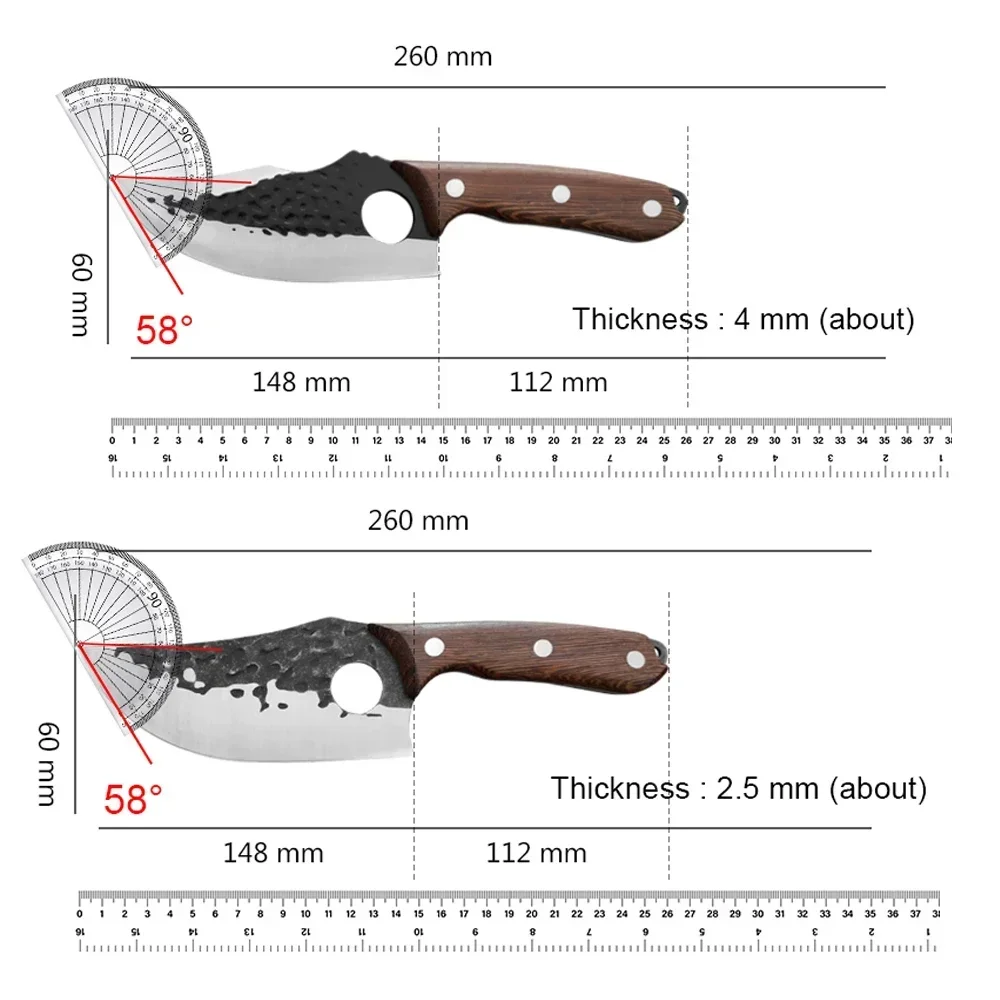 With Finger Hole Boning Knife Meat Cleaver Chopping Vegetables Kitchen Knives Hand Forged Blade Chef Slicing Knife Wooden Handle