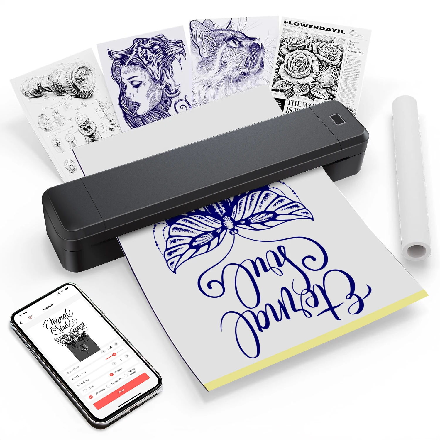

Marklife Bluetooth Inkless Tatto Paper Maker Printer Mini Portable Thermal Printer Compatible with iPhone Android Mac Window