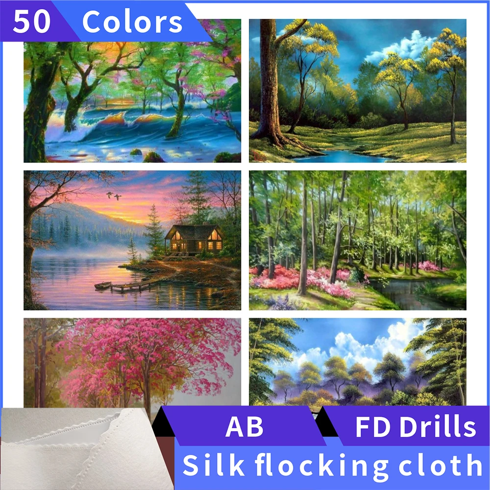 

50 Colors Diamond Painting Forest Scenery Silk Cloth Square Diamond Embroidery Rhinestone Diamond Mosaic Painting Cross Stitch