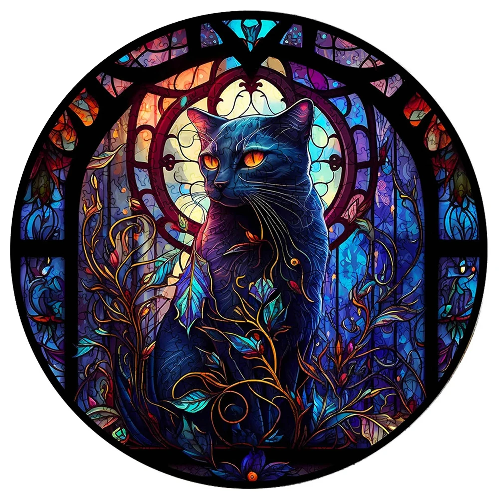 cat Series Wooden animal Puzzle Jigsaw Diy Draft For Kids Adults Gifts 3d Puzzle Brain Games circular wood Jigsaws