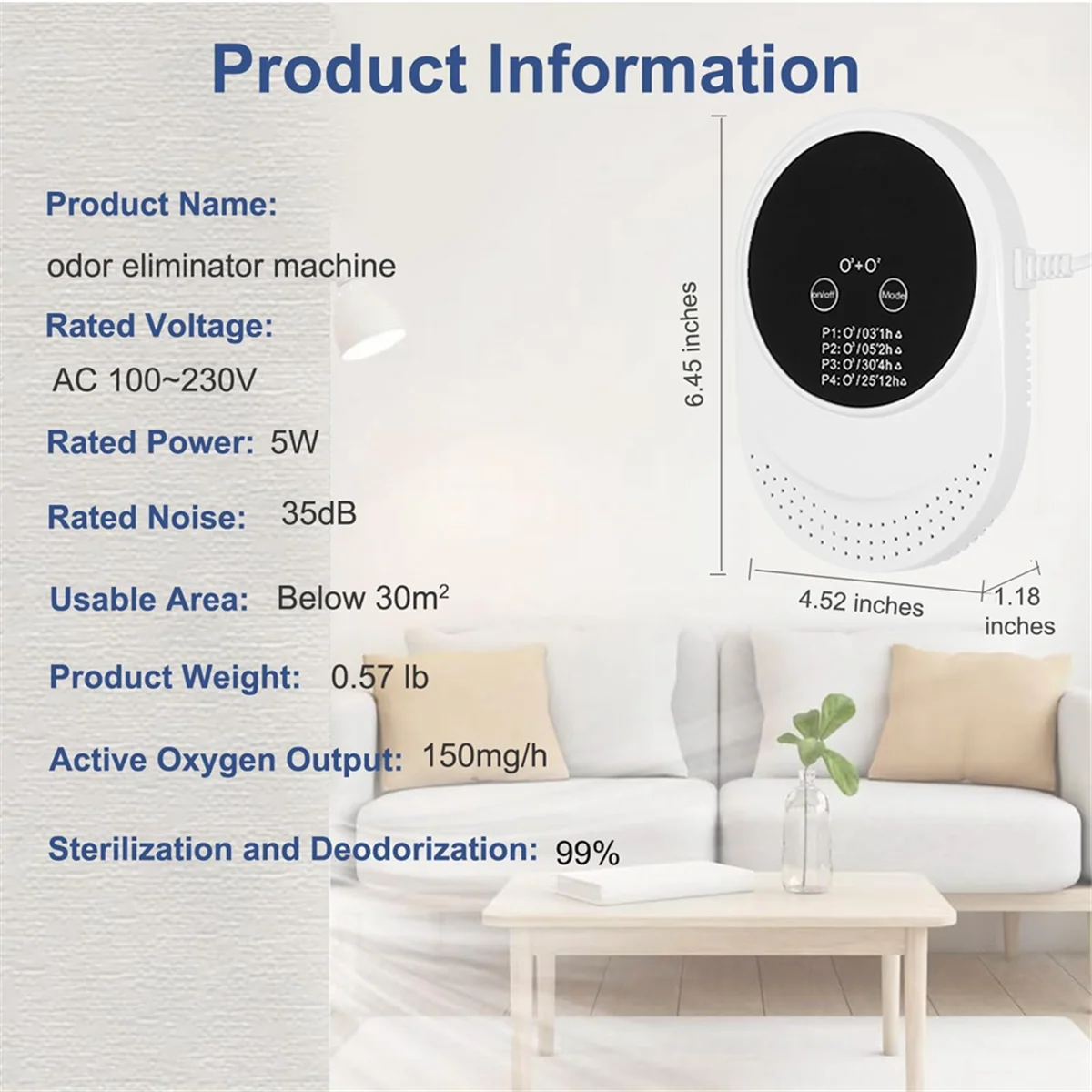 Hot New Odor Eliminator for Strong Odor Odor Removal Air Ionizers for Home, Pets,Toilet,Wardrobe, Bedroom,Kitchen, Smoke Eu Plug