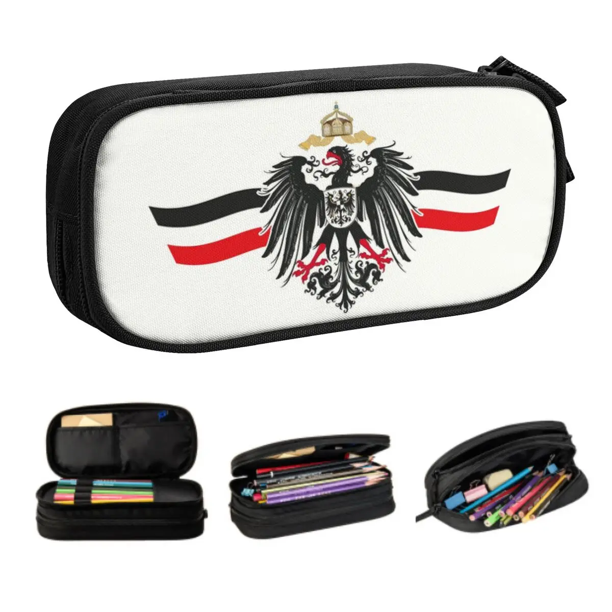 Korean German Empire Flag Pencil Case for Boys Custom Germany Imperial Eagle Coat of Arms Large Capacity Pen Box Bag Stationery