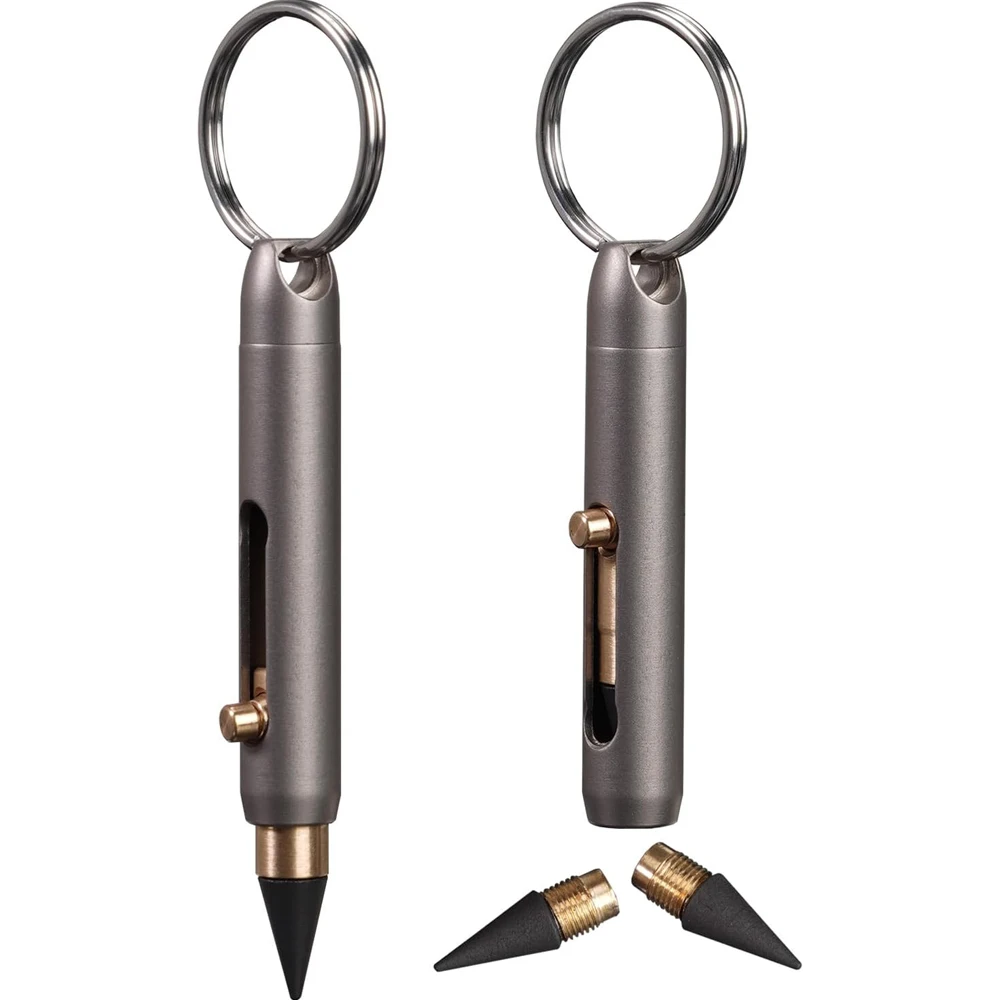 Mini Titanium Alloy Infinity Pencil, Inkless Writing Tool with Graphite Tip, 2.32 Inch Open Length Keychain Design