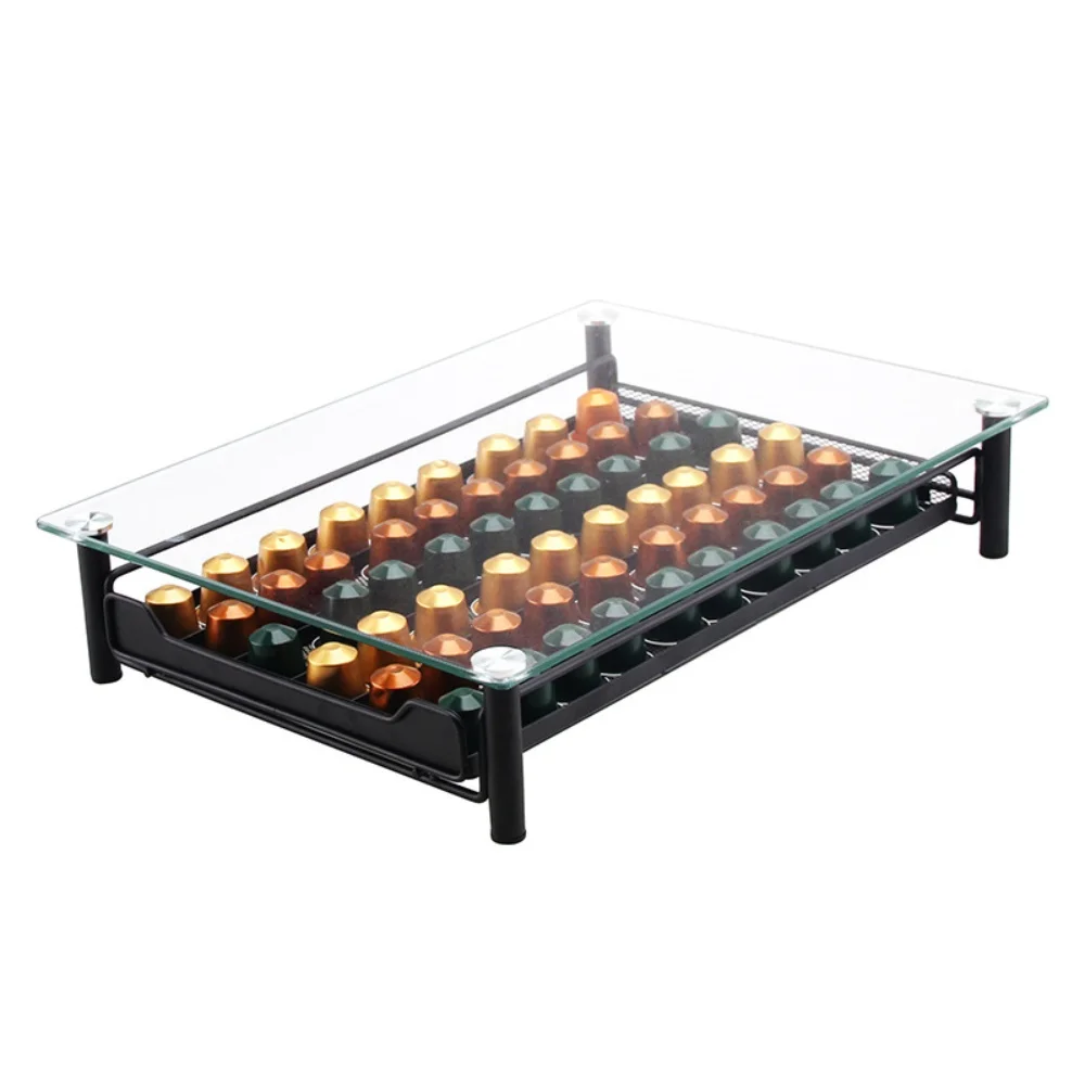 60 Nespresso Capsule Holder Drawer Capsule Coffee Storage Rack with Glass Tray and Non-slip Feet Coffee Machine Stand