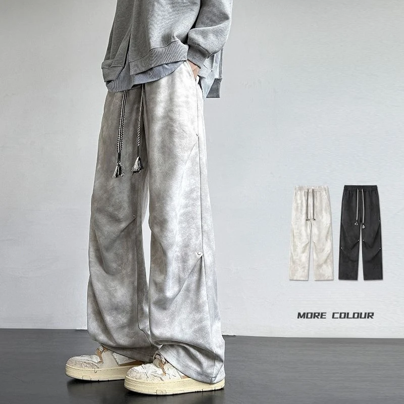 

Y2K Oversized Casual Pants Men High Street Baggy Soft Draped Fabric Drawstring Loose Fit Trousers Multi-Color Daily Clothing