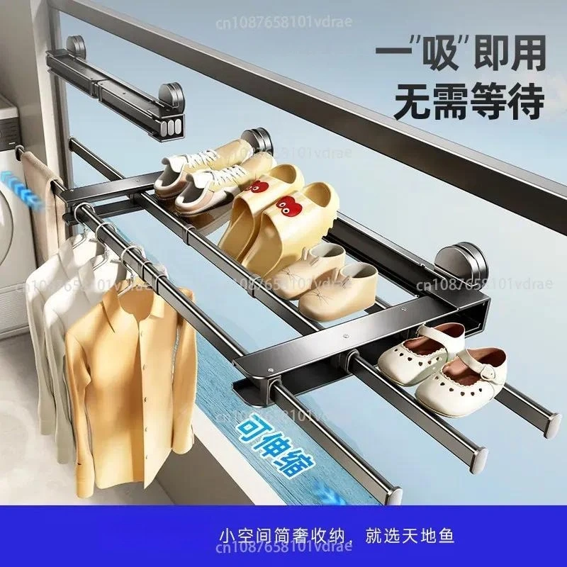 Suction-cup Shoe Drying Rack for The Balcony; Extendable Window Clothes Drying Rack; Foldable Concealed Storage Rack