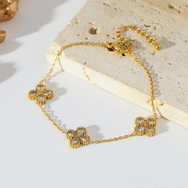 EILIECK 316L Edelstahl Weißer Zirkonia Blumen-Halskette Ohrringe Armband Set für Frauen Mädchen Trendiger Wasserdichter Schmuck Geschenk – Detail 17