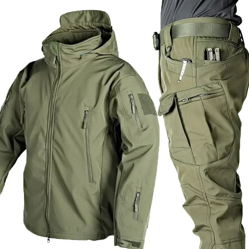 Fleece Waterproof Winter Tactical Jackets Men Suits Fishing Wear Hiking Camping Tracksuits Set Tactical Militar Jacket Hunting