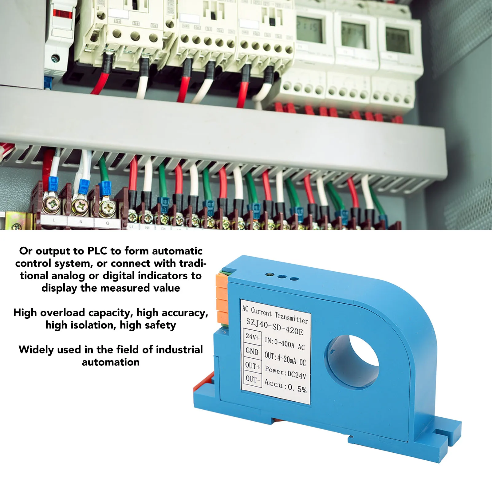 

4‑20mA AC Current Transducer AC Current Transmitter 4‑20mA Output Single Phase AC Current Transducer Sensor for PLC Control