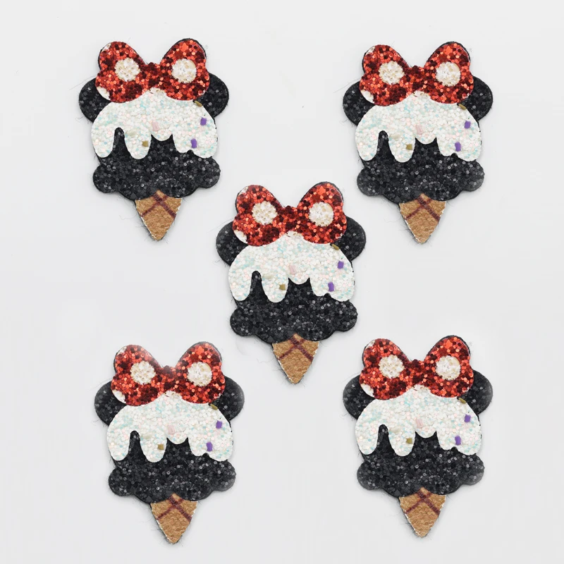 3/5PCS 60*60mm Cartoon Ice Cream Color Scheme Glitter paillettes per vestiti cappello scarpe Applique copricapo accessori decorativi