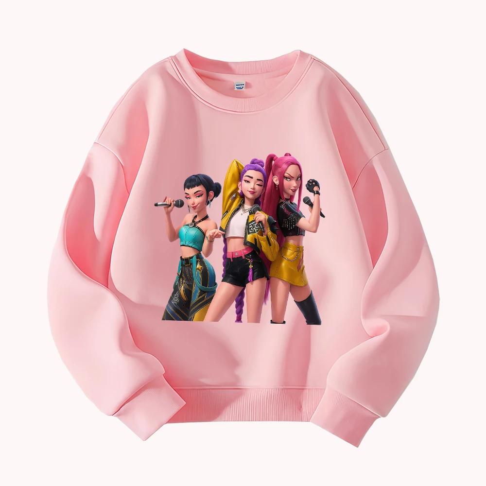 سويت شيرت نسائي كاجوال برقبة دائرية وأكمام طويلة وفضفاض من القطن بطباعة فرقة كارتونية