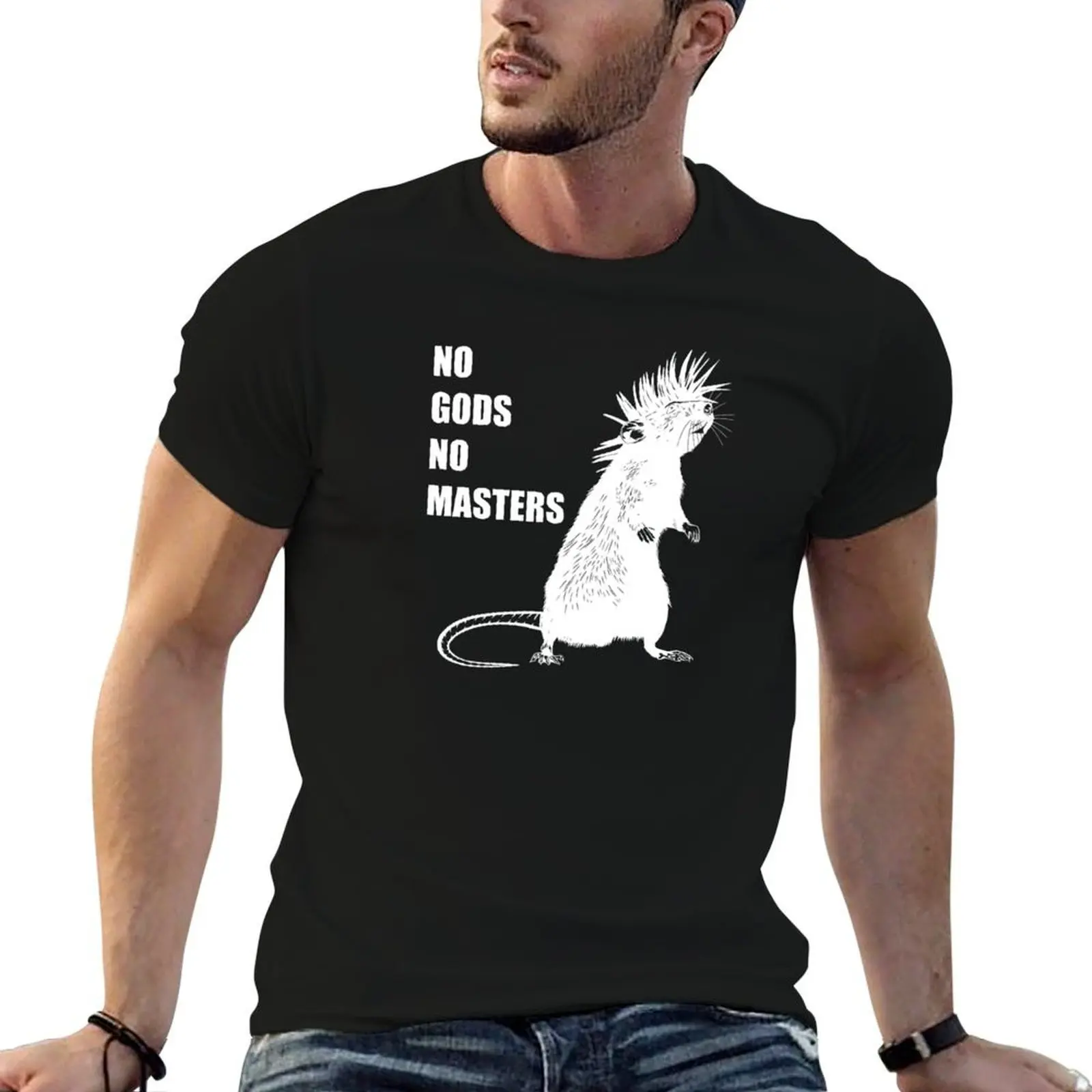 

Punk Rat No Gods No Masters T-Shirt man graphic t shirt man t shirt graphic t shirts for man pack cotton T-shirt