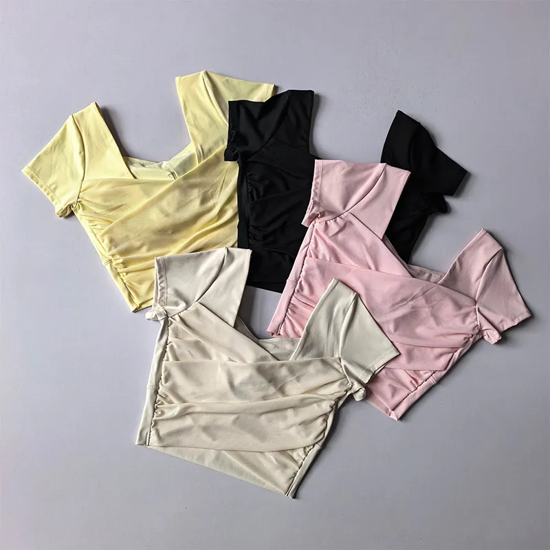 Damen Yoga Sporttops Mesh Beauty Back Schlankmachende Kurzarm-T-Shirts mit festen Cups für Pilates-Training und Fitness – Detail 15