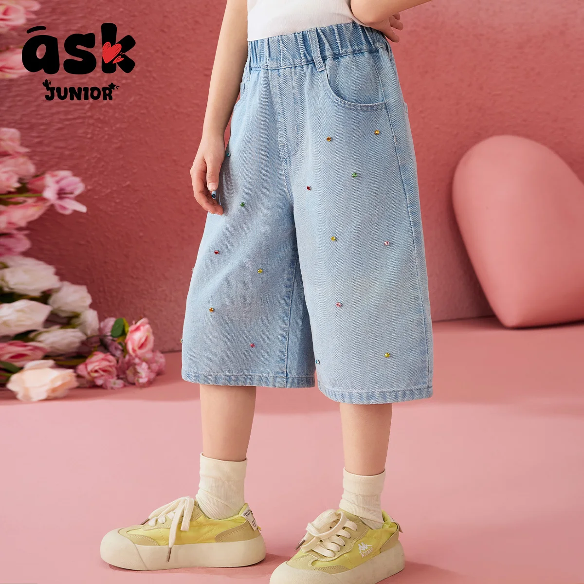 بنطال جينز مغسول بألوان متباينة من الكريستال الماسي للفتيات الصيفي للأطفال #5