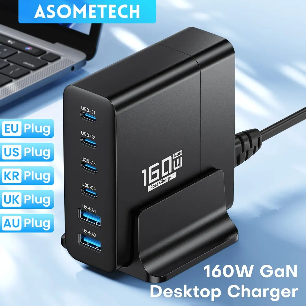 ASOMETECH GaN 160W USB-oplader Desktop Snel opladen USB Type C Oplader PPS PD-oplader voor iPhone Xiaomi Samsung S23 Ultra Laptop