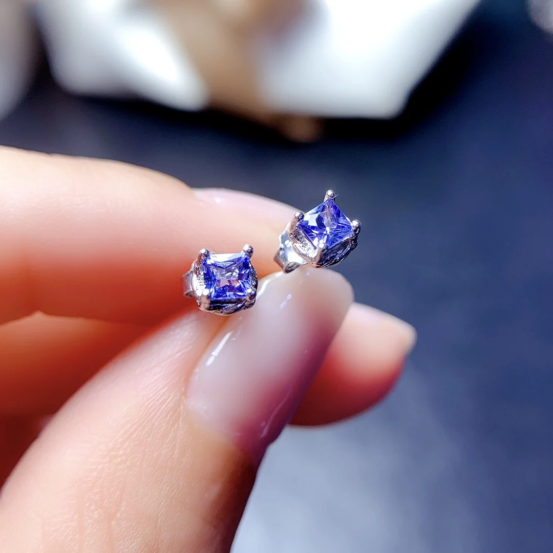 Natural Tanzanite earrings, 925 silver certification, 3x3mm purple gem, beautiful girl gift, free delivery