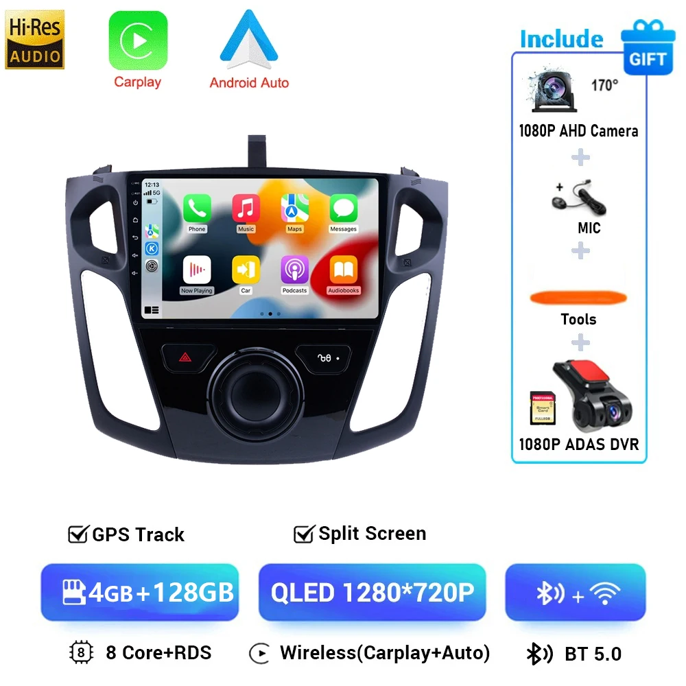 Draadloze CarPlay voor Apple Android Auto Radio GPS voor Ford Focus 3 MK3 2010 2011 2012 2013 2014-2019 multimedia RDS 4G WiFi