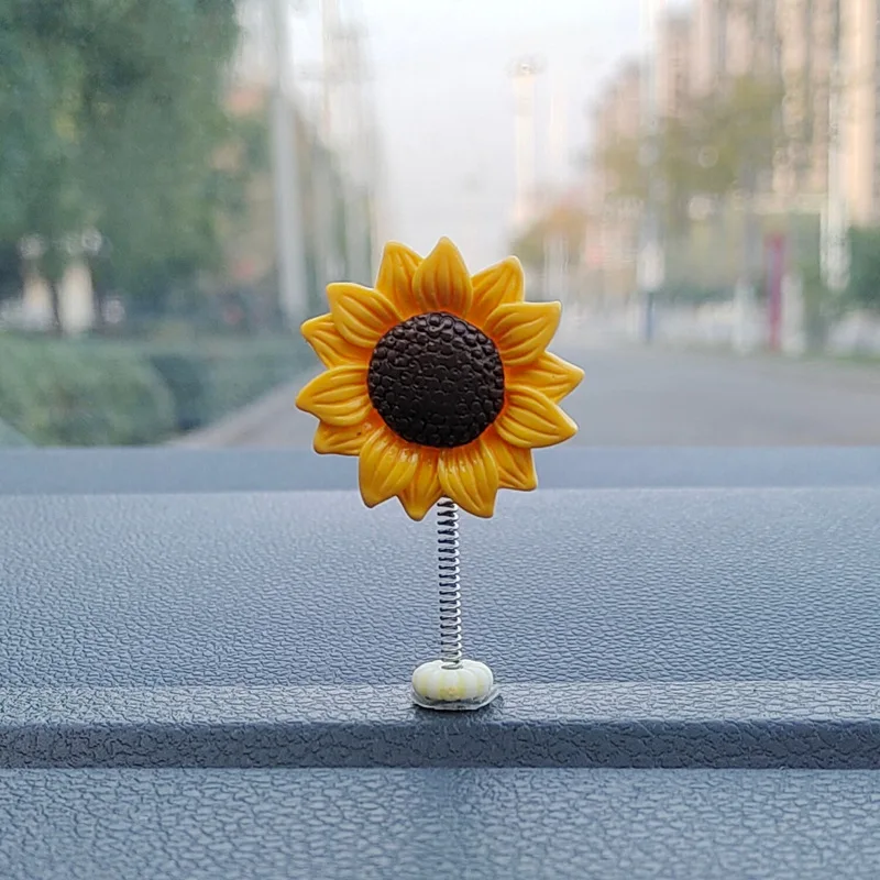 5PCS Net Red Cute Shaking Head Sunflower Car Decoration To Heal Fresh Flowers Car Center Console Rearview Mirror Decoration