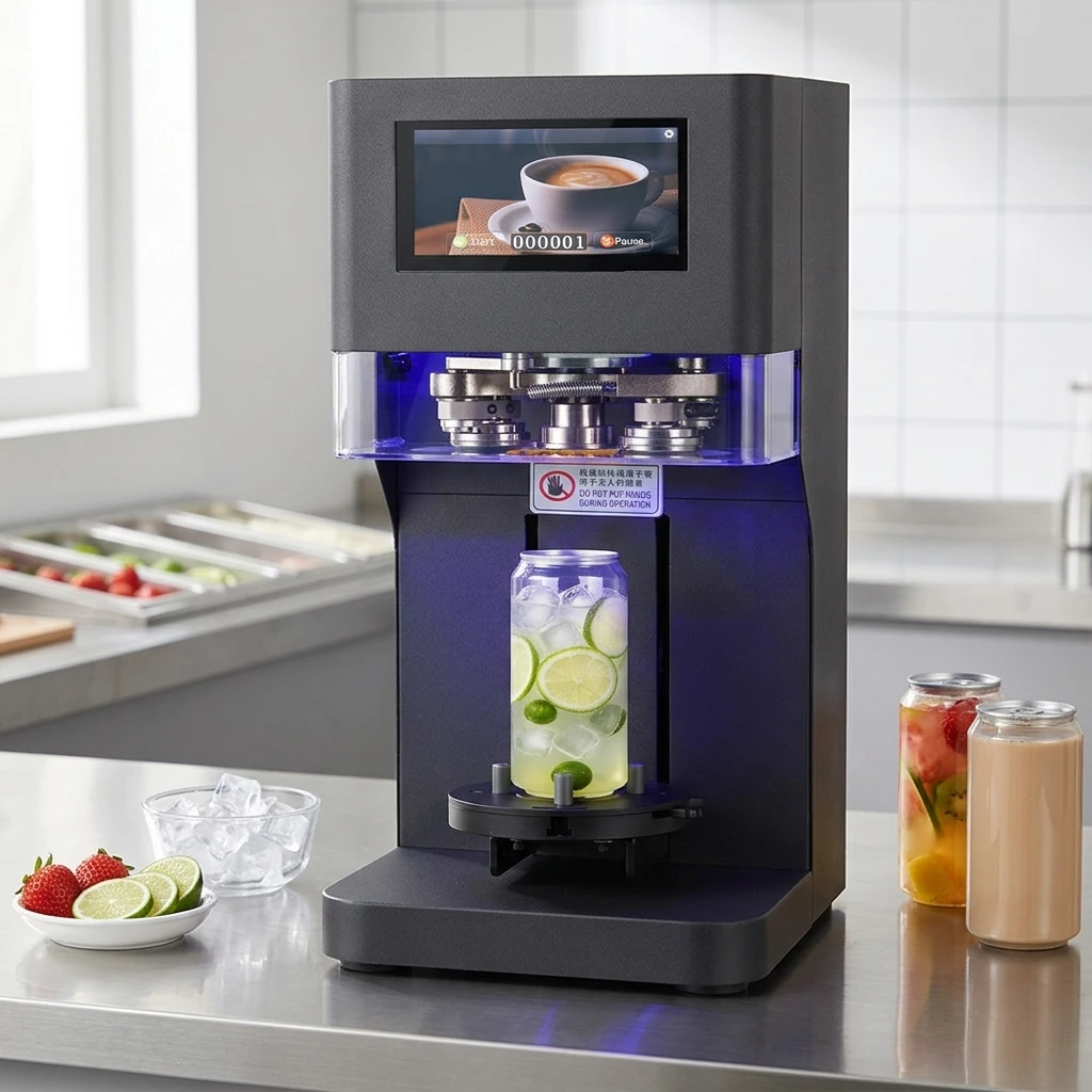 New Arrival Full Automatic Lifting PET Can Sealing Machine Bubble Te.a Coffee Juice Cup Aluminum Can Seamer with Touch Panel