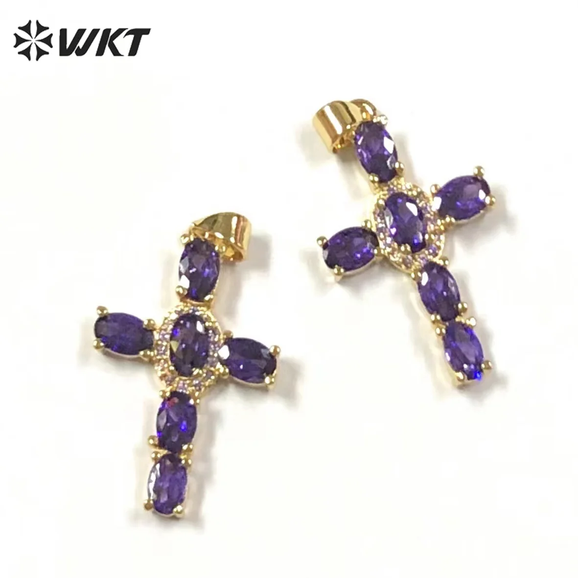 WT-MP246  WKT 2022 new arrival natural cubic zircon colorful cross religion Pendant for women party Pendant jewelry