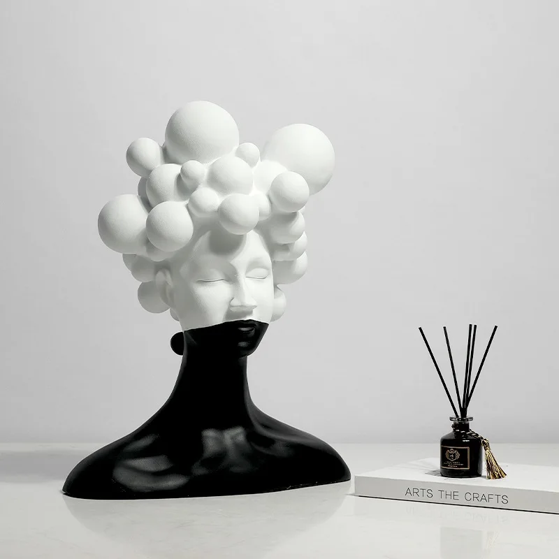 Simple modern black and white abstract woman character avatar ornament