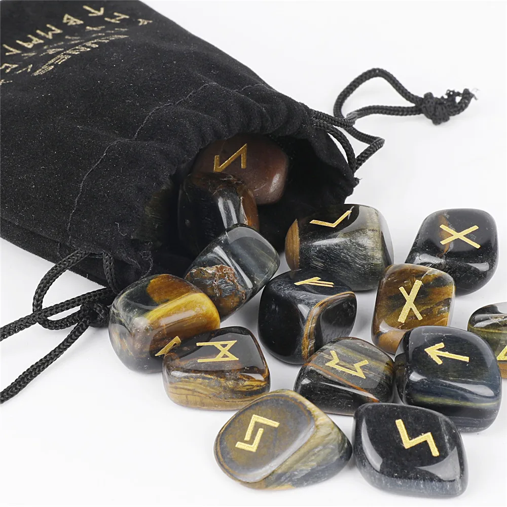 25PCS Rune Stones Divination Witch Runes Healing Fortune-Telling Energy Stone Meditation Natural Stones Irregular Crystals Reiki