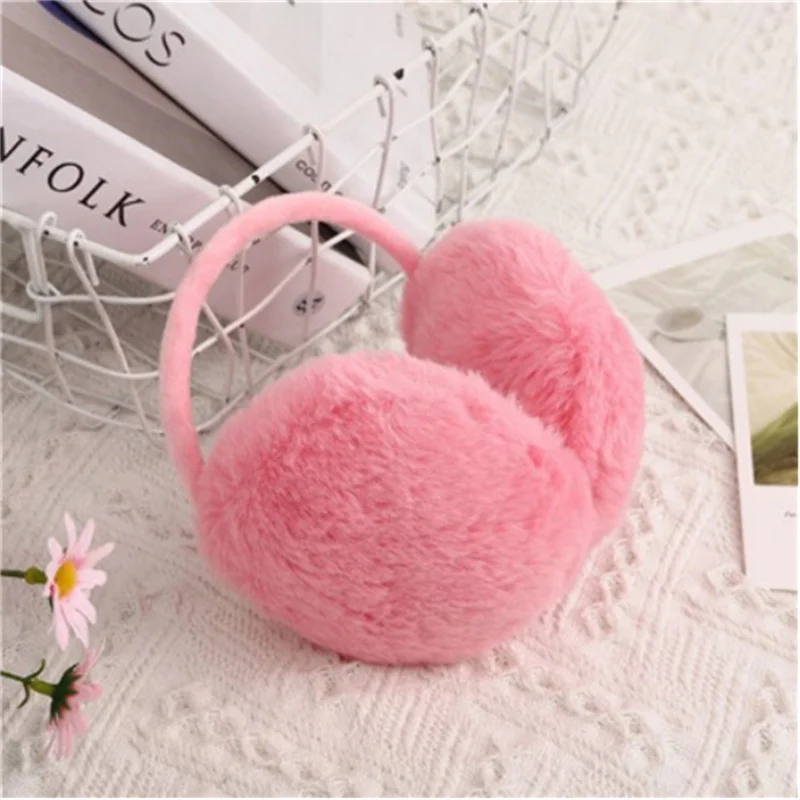 Warm Ear Muffs Winter Women Girls Fluffy Fold Burger Shape Children Headphone Earmuffs Soft Cashmere Solid Cute Warmer Earlap