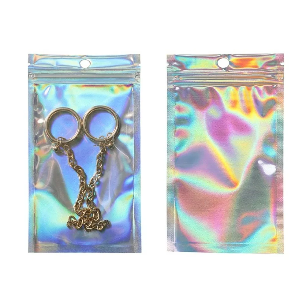 

100pcs Thicken Storage Bag Resealable Holographic Ziplock Bags Rainbow Fantasy Plastic Laser Packaging Bags Jewelry Display