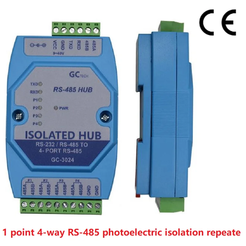 four way rs485 bus split hub modbus 485 repetidor rs 485 isolamento fotoeletrico em out protecao contra raios gc3024 01