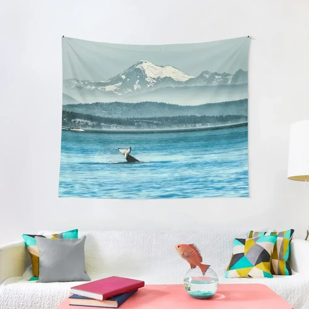 

Orca Whale with Mount Baker Backdrop Tapestry Wall Deco Home Decoration Tapestry