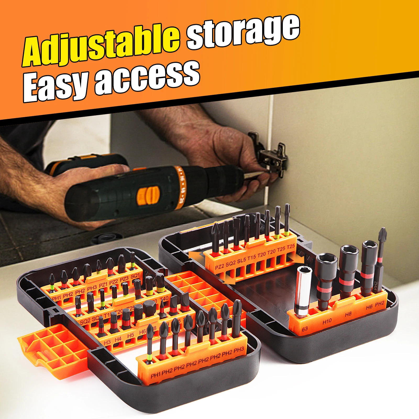 45PCS Drill Bit Set Screwdriver Bit Set Impact Driver Bit Set for Wood Metal Steel and Security Screwdriver Bits with Case