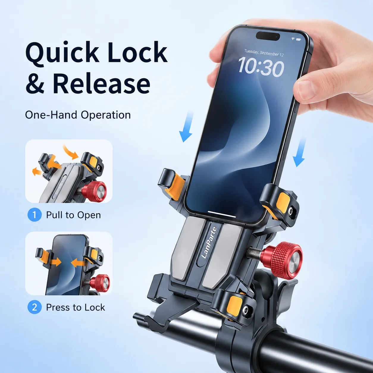 Bike Phone Holder Aluminum Alloy Shock Absorbing 360° Adjustable Bicycle Handlebar Mount GPS Bracket with GoPro Mount for E-Bike