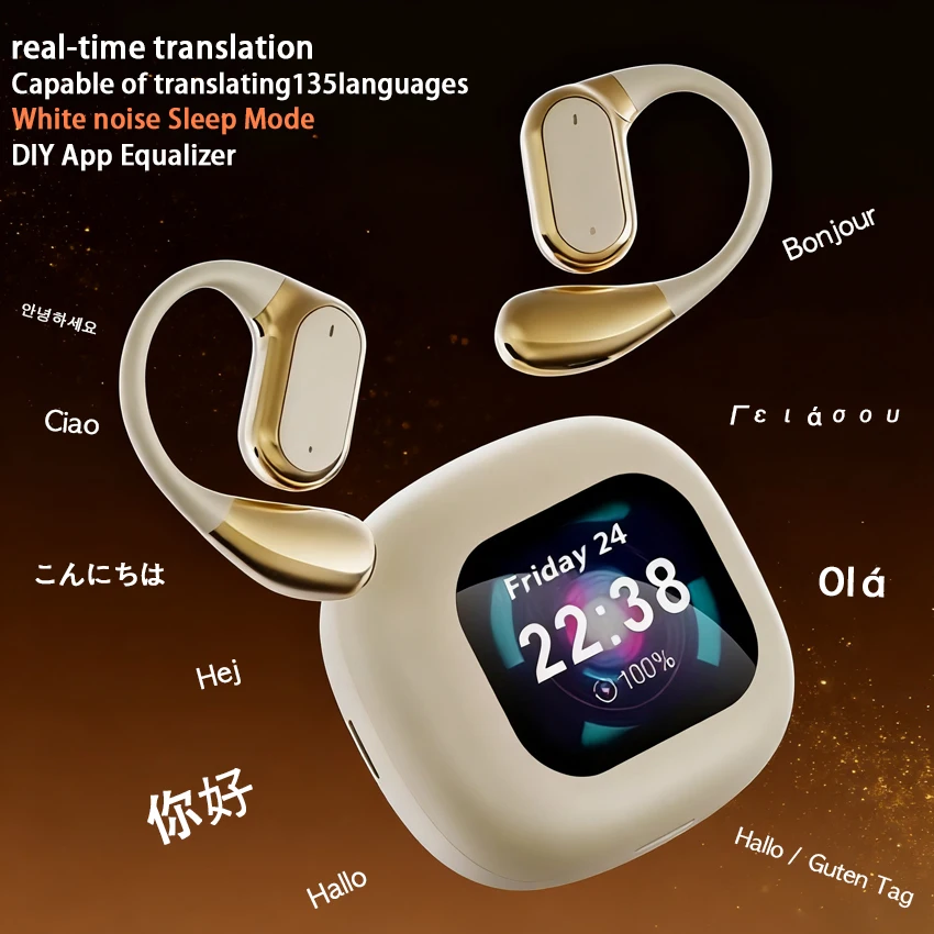 AI الذكية شاشة تعمل باللمس عالية الجودة صحيح سماعة لاسلكية تعمل بالبلوتوث 5.4 سماعات الرياضة إلغاء الضوضاء سماعات الأذن مقاوم للماء