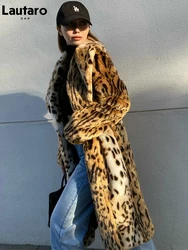 Lautaro Winter Lang Warme Dicke Leopard Flauschigen Faux Pelzmantel Frauen Tiger Drucken Runway Lose Luxus Designer Kleidung Frauen 2022