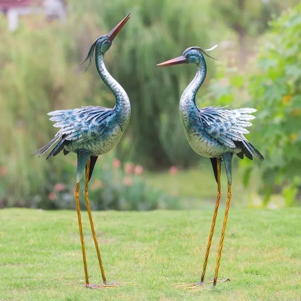 Metal Yard Art Heron Statues Standing for Indoor Outdoor Decor Bird Statues for Patio Lawn Porch Decorations Statue Set of 2