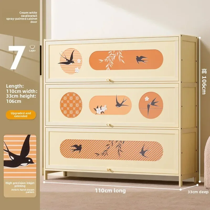 Home shoe cabinet Home entrance Indoor solid wood porch cabinet Large capacity shoe rack Cream style retro storage