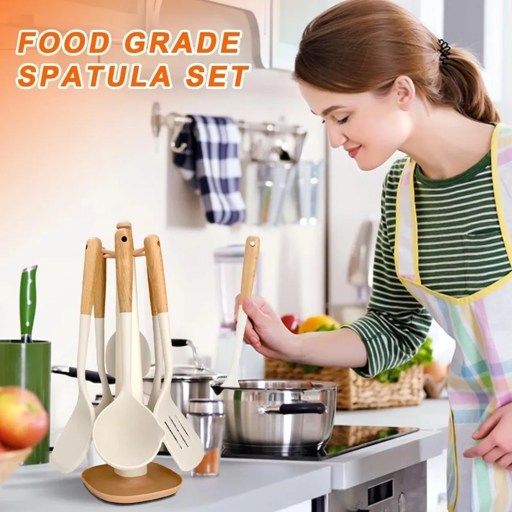 New Silicone Spatula Set Non-Stick Long Handle Kitchen Utensils Cooking Tool Set High-Temp Resistant Pot Scraper