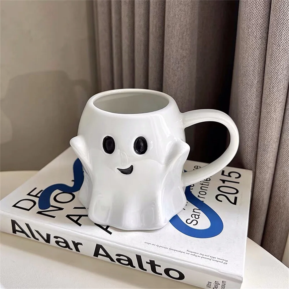 Taza de cerámica del diablo de Halloween con varilla agitadora, taza de café de Horror, elfo del diablo, taza de té de dibujos animados, regalo,