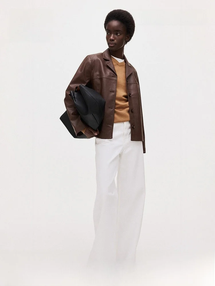 

H&M Summer New Women's Coated Jacket 1319292 Simple Style PU Leather Coat for Young And Middle-aged People Regular Length