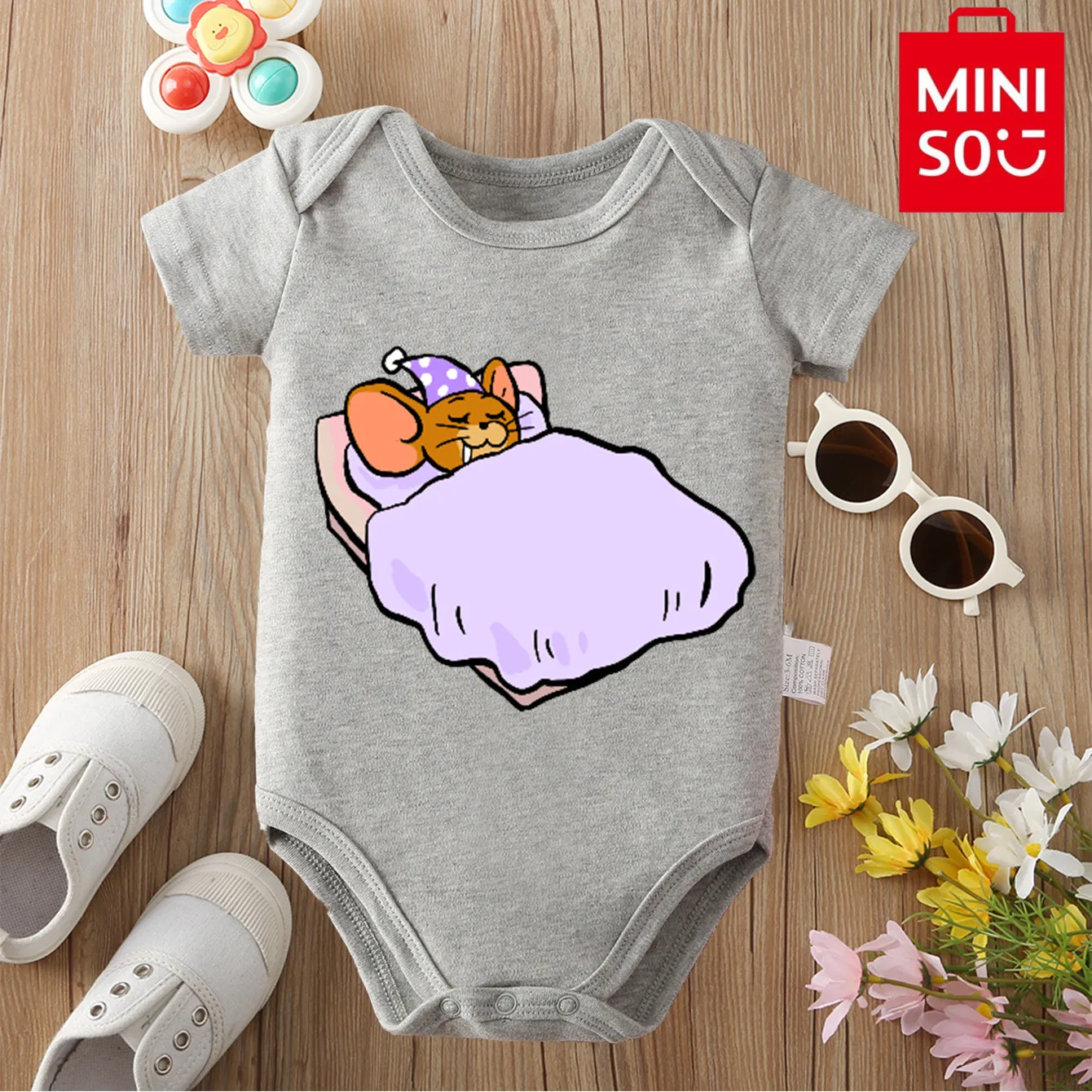 

MINISO 100% Cotton Cloths Tom and Jerry Soft and Comfortable Cute Onesie Bodysuit for Baby Jumpsuit for 0 To 12 Months Newborn