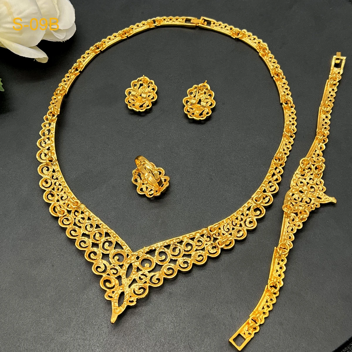 XUHUANG Luxury Crystal Gold Color Necklace Sets For Women Wedding Dubai African Jewelry Set Indian Jewellery Anniversary Gifts