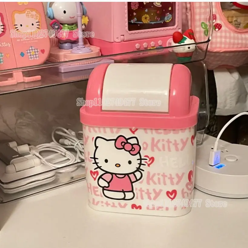 Cartoon Sanrio Hello Kitty Desktop Garbage Can Anime Girl Mini Office Living Room Covered Storage Bin household Cute Accessories