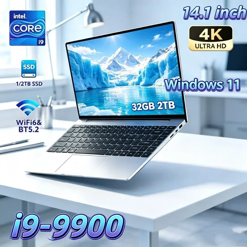 Laptop Intel I9-9900 Windows 11 14.1 Inch Remote-work Notebook Computer Gamer 16GB RAM 1TB 2TB SSD PC Gaming Office 1920*1080
