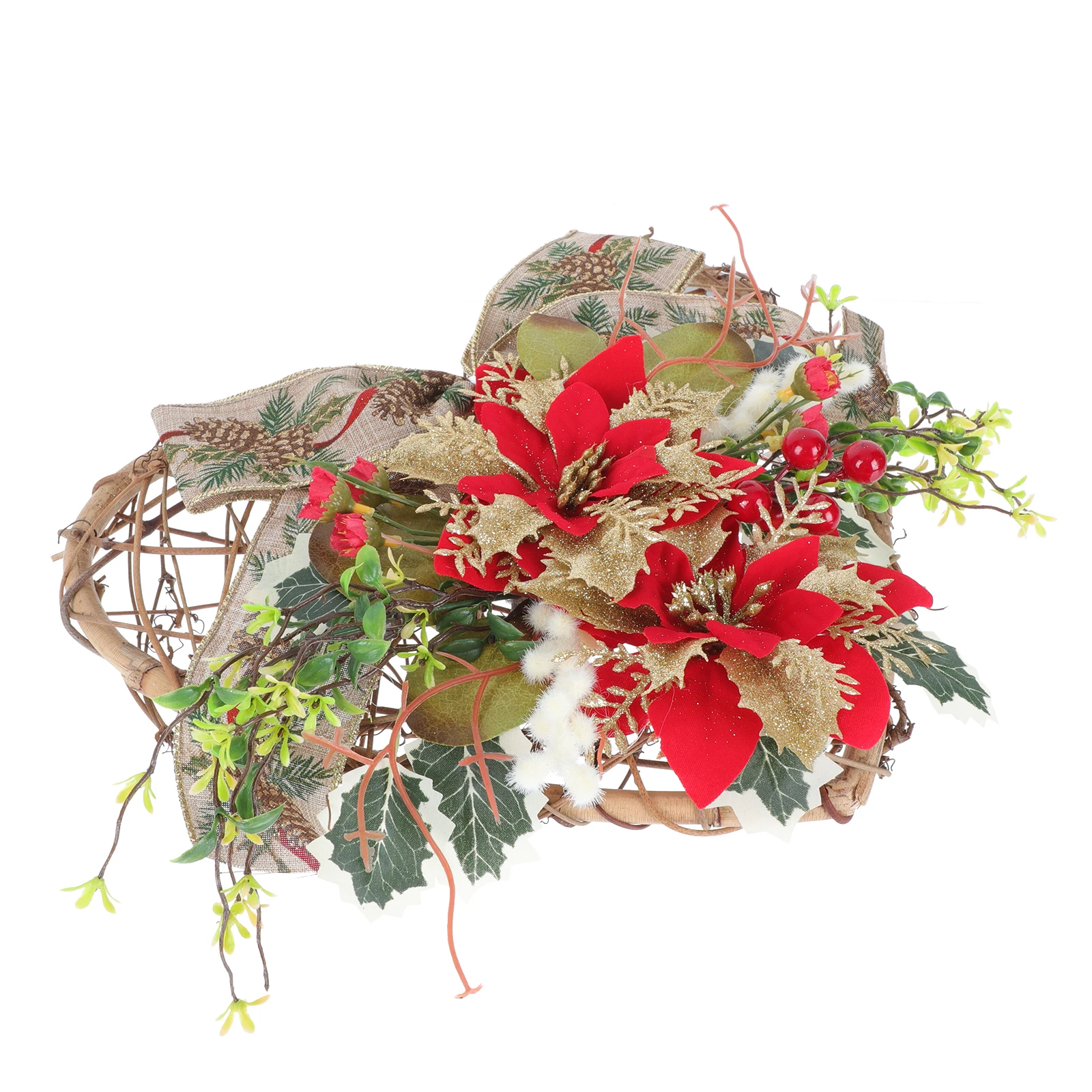 

Heart-shaped Wreath Pendant Christmas Wreaths Scene Xmas Themed Coat Hanger Festival Hanging Decoration Plastic Fake Plant