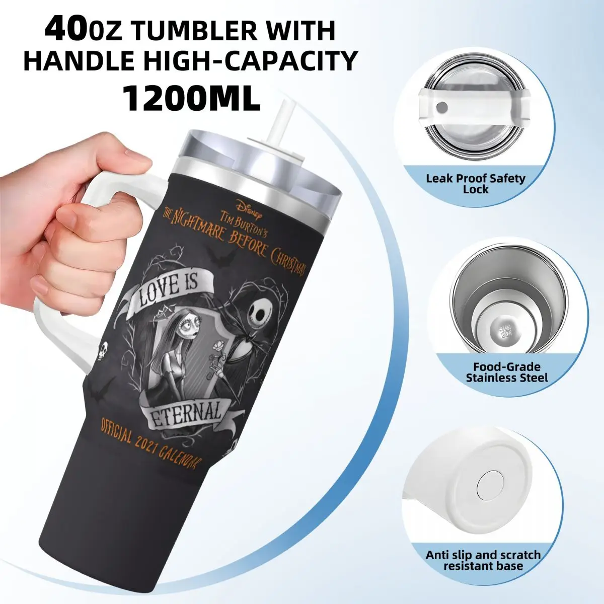 Stainless Steel Tumbler Nightmare Before Christmas Jack Thermal Mug Keep Heat Cold and Hot Car Mugs Camping Custom Water Bottle