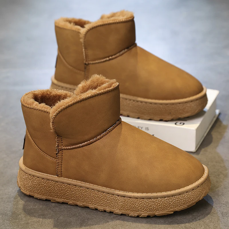 

2025 Winter New Style Integrated Thick-Soled Snow Boots for Men, Winter Fleece-Lined Warm Plush Short Boots, Cotton Boots