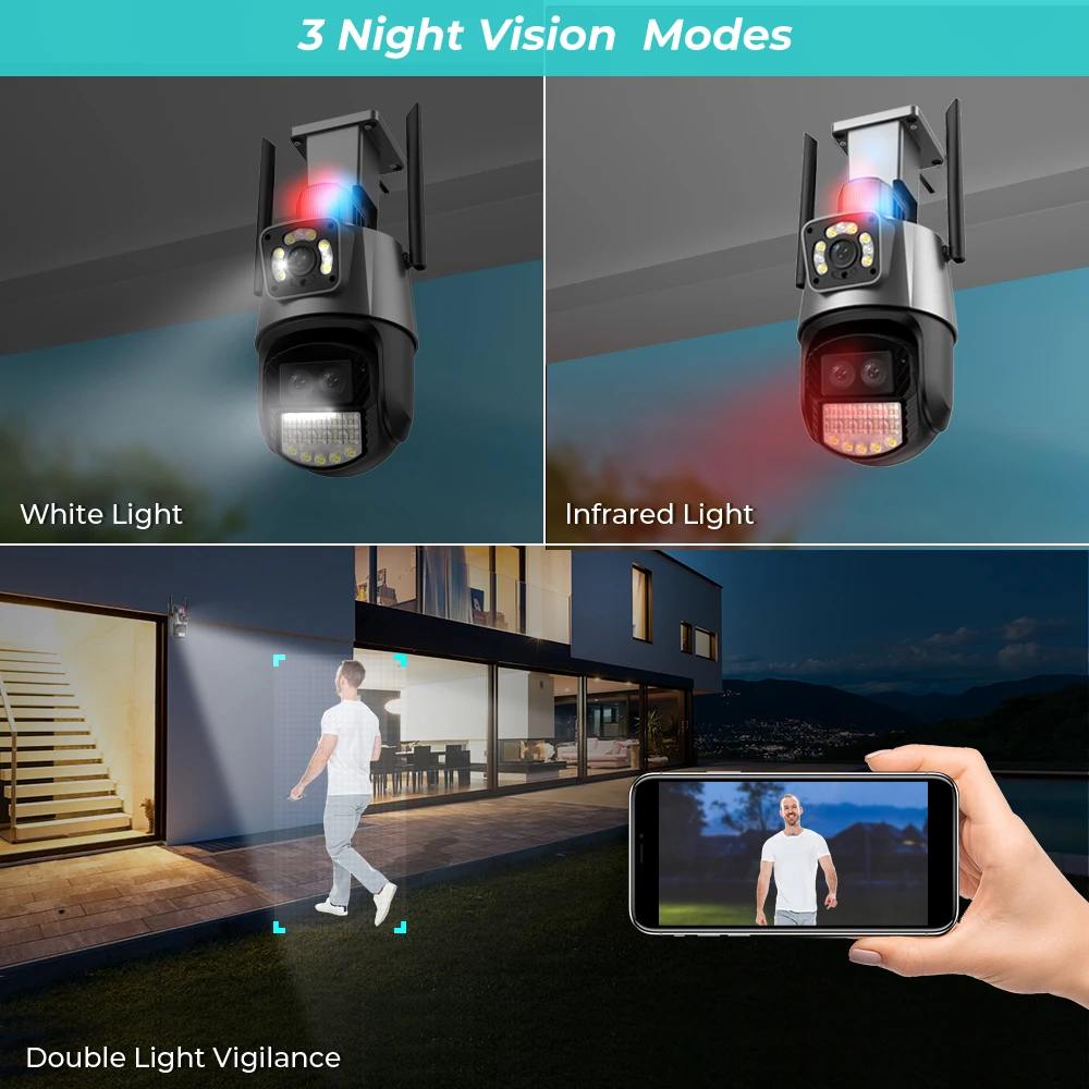 9MP WIFI IP-camera met drie lenzen 4K HD Dual Screen PTZ-camera Auto Tracking Beveiliging CCTV-camera 4MP P2P Videobewaking iCSee