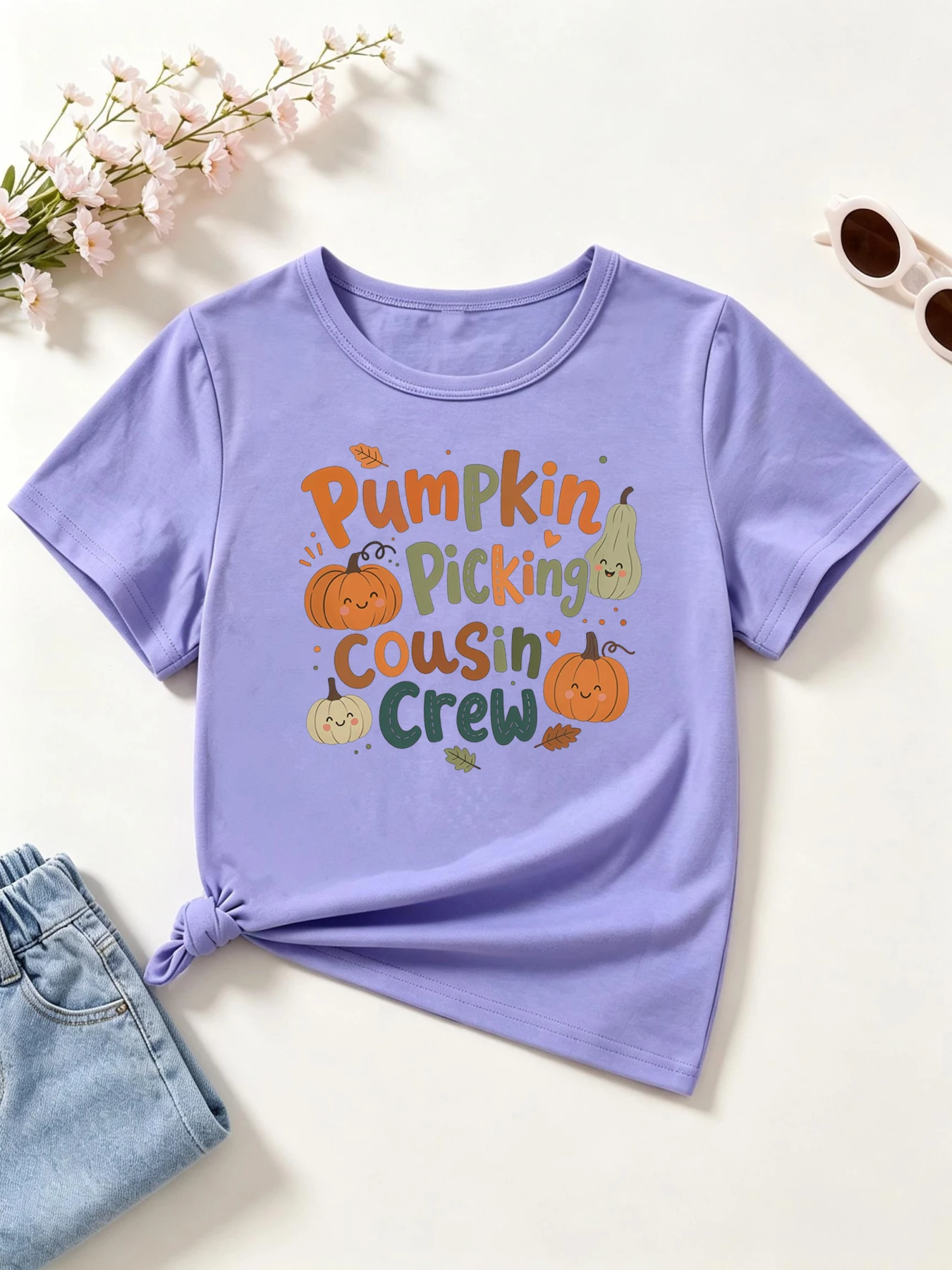 Pumpkin Picking Cousin Crew Printed T Shirt Girls/Boys Thanksgiving Gift T-Shirt Funny Kids Clothes