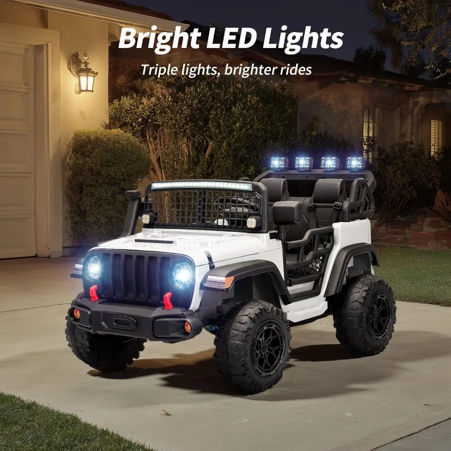 لعبة ركوب بمقعدين على سيارة 12 فولت سيارة كهربائية لـ 4-8 مع سعة تحكم عن بعد 110 رطل LED - أبيض